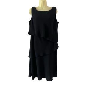 S.L.fashions Black Crepe Dress Size 14W Tiered Sleeveless Cocktail LBD
